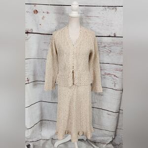 Vintage Hand Loomed Irish Linen Sweater and Skirt Set Size Medium